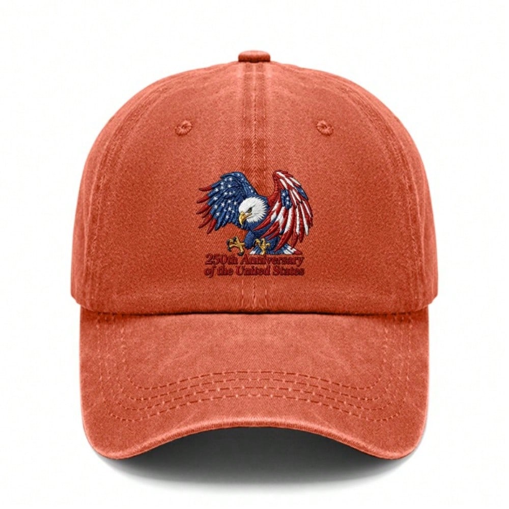 [Patriotic Baseball Cap] 250Th Anniversary USA Eagle Print Adjustable Hat Polyester Breathable Vintage Washed Casual Outdoor Sports Unisex For July