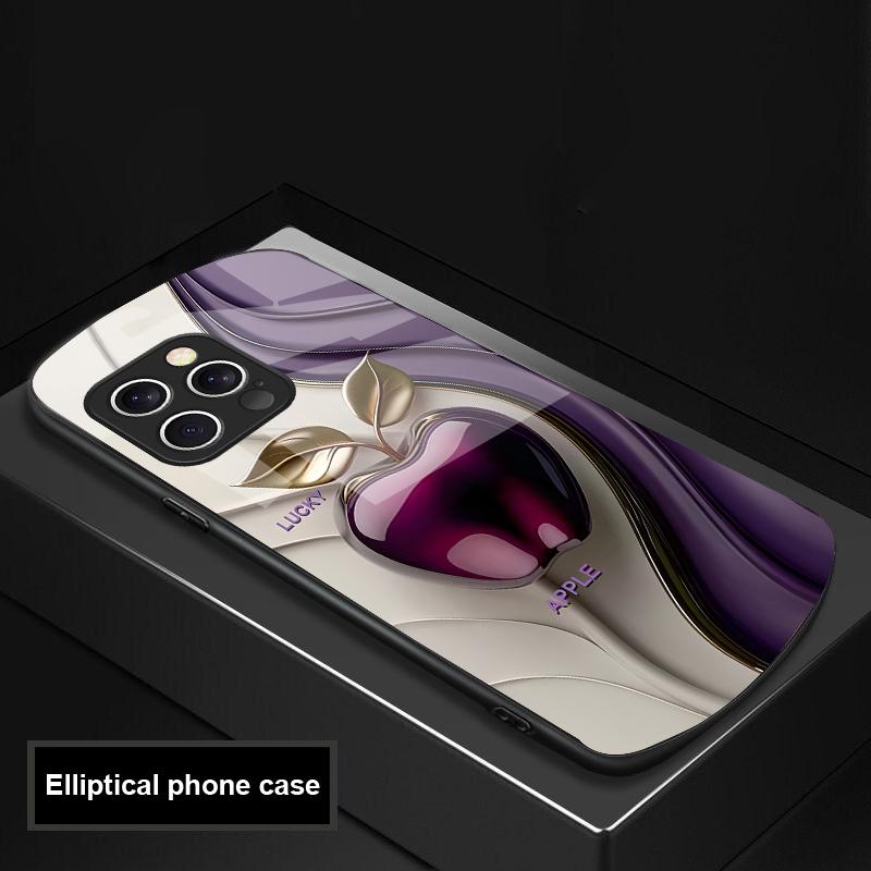Glücklicher Schwarzer Apfel Für IPhone 16 Pro Max 15 Pro 14 13 12 Mini 11 XS Max XR 7 8 Plu SE 2022 Elliptische Glas-Handyhülle