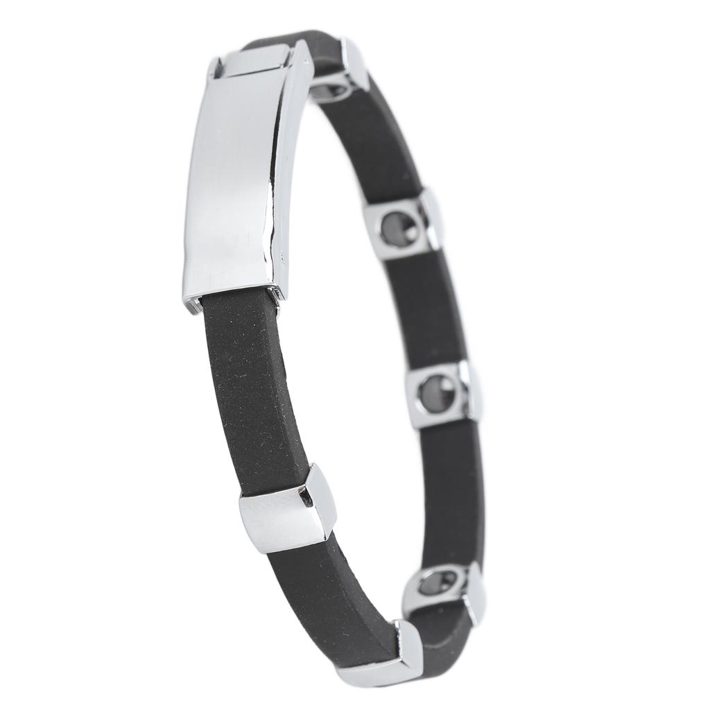 Magnetic Negative Ion Bracelet Waterproof Silicone Sports Bracelet Wristband for Balance Silver Buckle Black