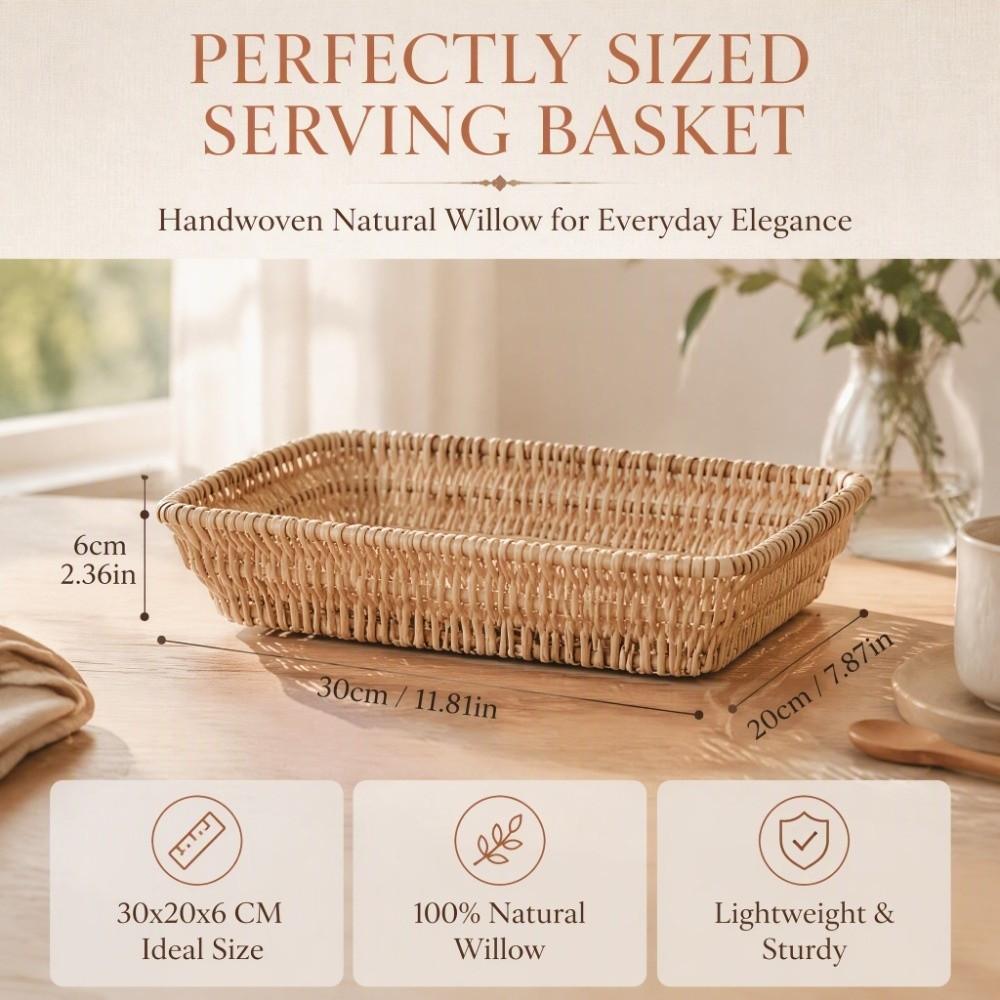 Rectangle Bread Serving Basket Wood Color Kitchen Storage Basket  For Candies and Biscuits