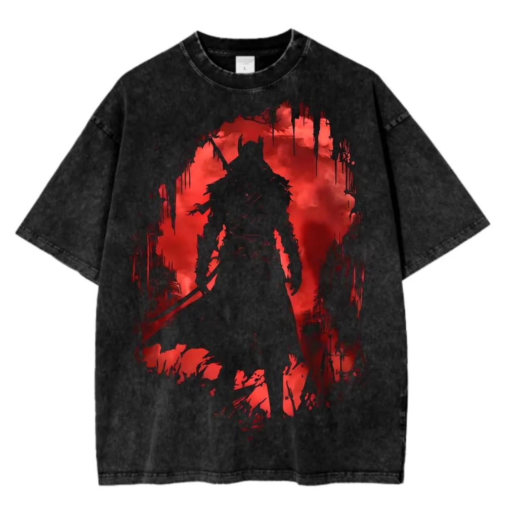 2026 Neues Top Mode Action Rollenspiel Blood Borne Peripherieartikel Print T-Shirt Vintage gewaschen Herren Damen Baumwolle Locker Übergröße T-Shirt Kurzarm Top