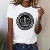 Damski T-shirt z krótkim rękawem, luźny i modny, z nadrukiem korony