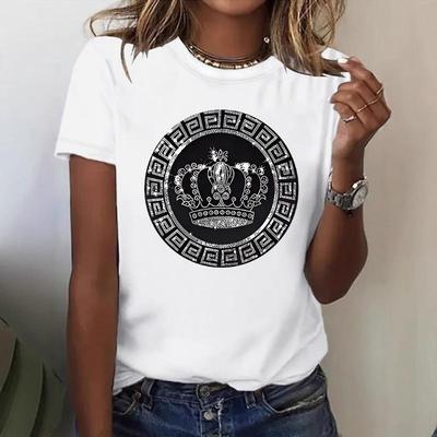 T-shirt da donna a maniche corte ampia e alla moda con stampa corona