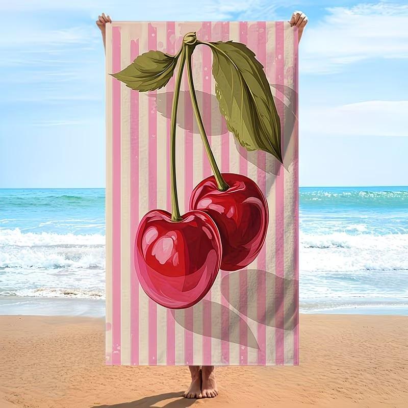 Asciugamano da Spiaggia in Microfibra Oversize Ciliegia Rosa, Extra Large Asciugatura Rapida Senza Sabbia Asciugamano da Bagno, Coperta da Viaggio XL Frutta per Nuoto in Piscina