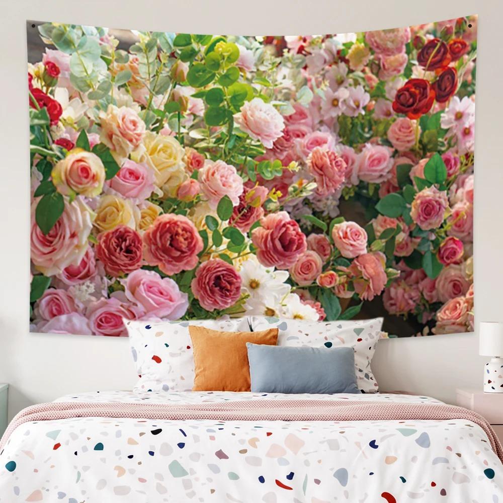 Beautiful Rose Pattern Tapestry Daisy Background Cloth Home Decoration House Living Room Wall Hanging Cloth