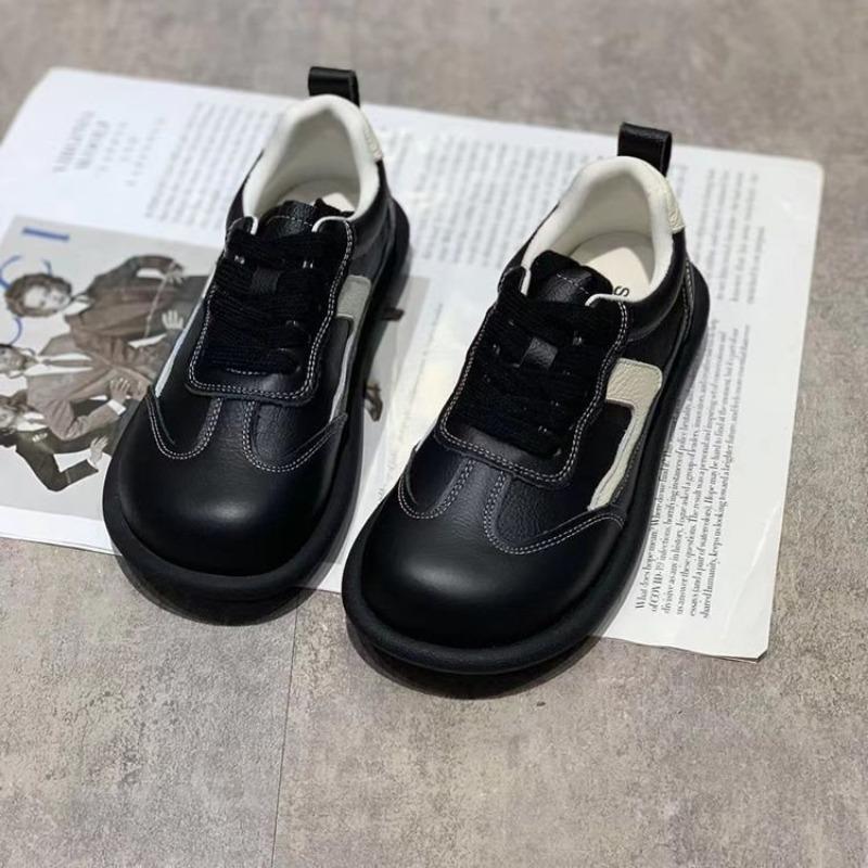 

Маленькие белые туфли из коровьей кожи на мягкой подошве, студенческие, для новых студентов, милые туфли с большой головой, повседневная спортивная обувь, женская обувь 35 чёрный