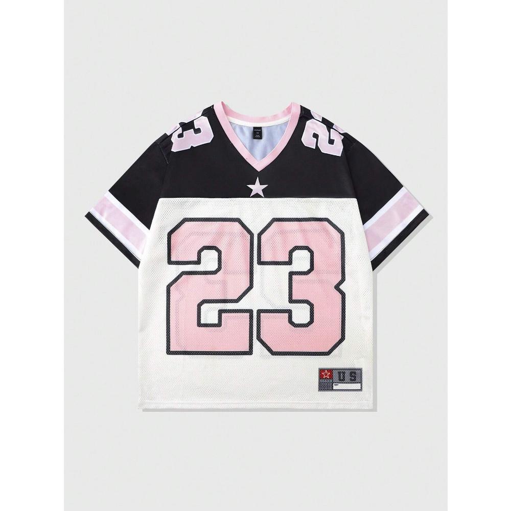 2026 Neues Heißes Damen Sommer Y2K Mode Lässiges Hemd Street Retro Hip Hop 23 Hemd V-Ausschnitt Locker Atmungsaktiv Schnelltrocknendes T-Shirt