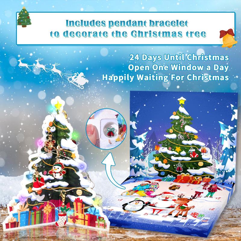 Christmas Advent Calendar Gift Box With Diy Snowman Santa Claus Bracelet Making Kit Xmas Tree Countdown Calendar For Girls