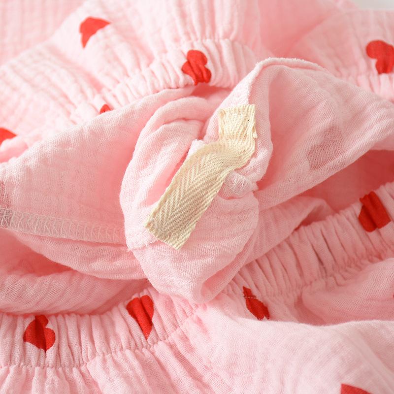 Herbst Damen Reiner Baumwollgaze Langarm Dünner Krepp Sommer Süß Locker Pyjama Loungewear Zweiteiliges Set