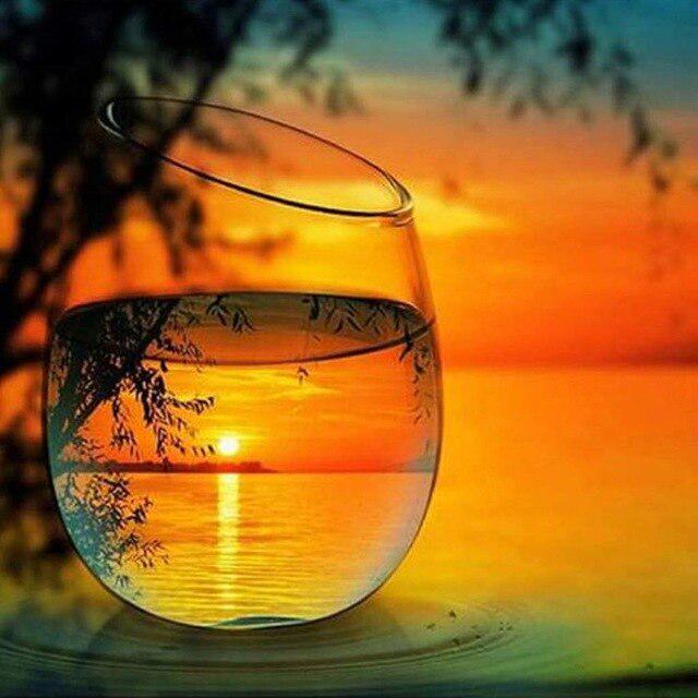 Cup DIY 5D Diamond Painting Full Round Drill Mosaic Sunset Seaside Diamond Embroidery Handmade Kit Holiday Gift Home Decoration