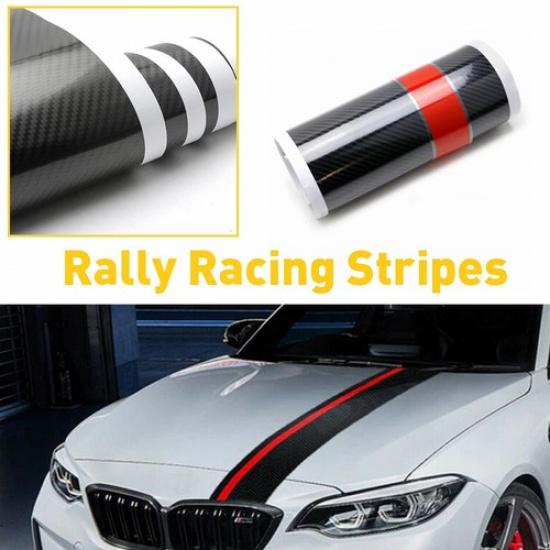 Universal 5D Carbon Fiber Decal Wrap Sticker Rally Car Racing Stripes Front Hood