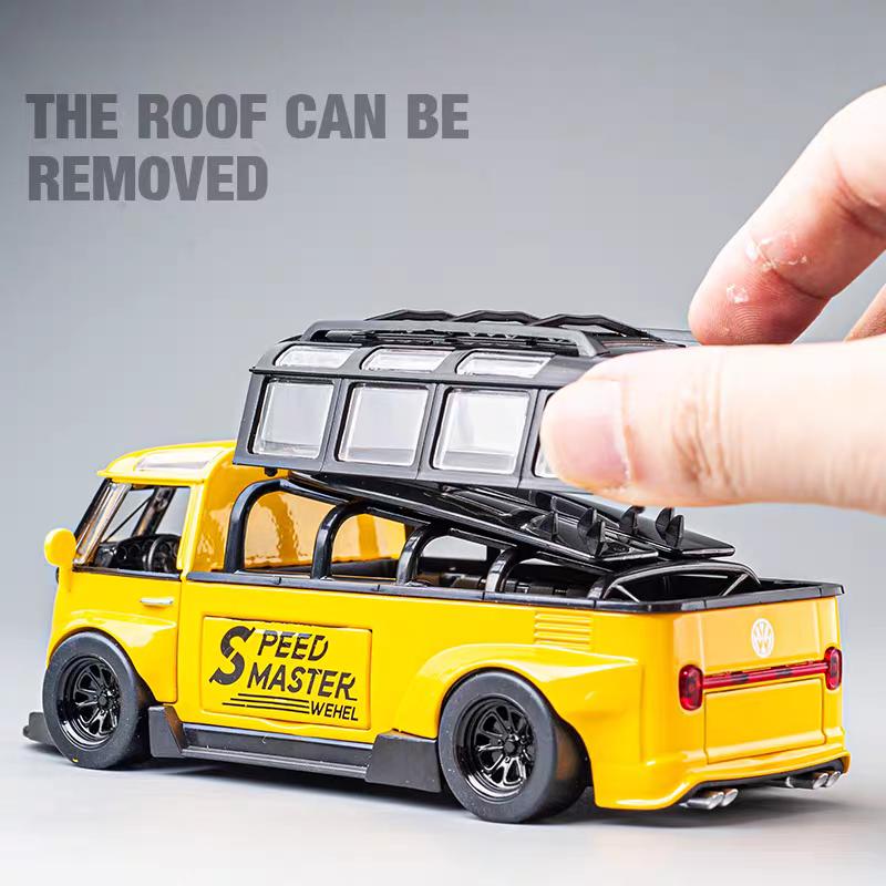 DDM Volkswagen T1 Transporter Bus Modified Simulation Diecast & Toy Vehicles Sounds & Light Pull Back Car 1:32 Alloy Model