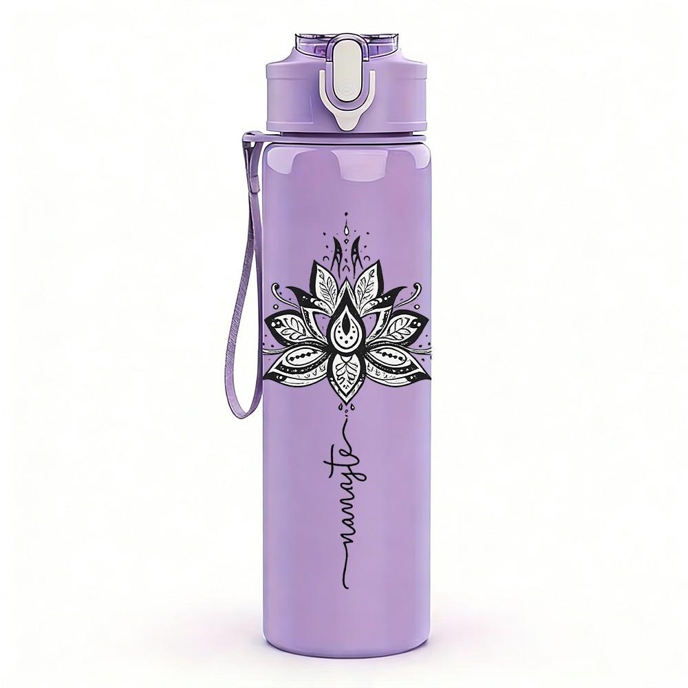 1PC Mandala Lotus Flower Ornament Print 750ml Color Plastic Sports Water Bottle Leakproof Flip Straw Lid Suitable for Sports Office Home Use