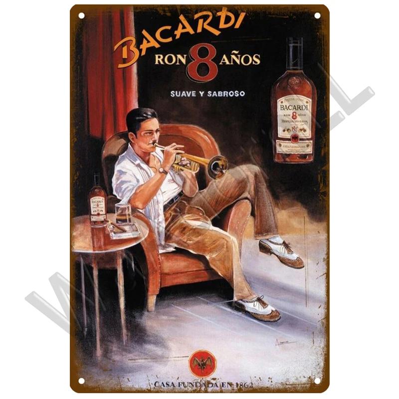 Bacardi Bier Blechschild Plakette Metallschild Bar Poster Zimmer Haus Dekoration Zubehör Vintage Wanddekor An der Wand Wandbild Plat 20x30cm（7.8x11.8inch）
