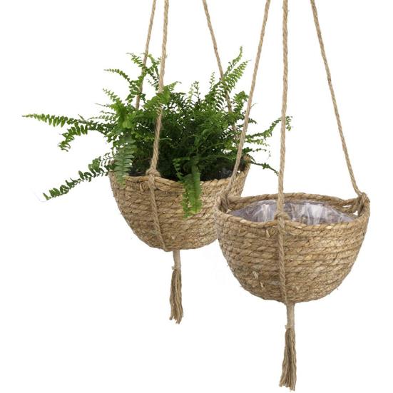Straw Woven Basket Portable Suspended Wall Hanging Flower Plant Suspension Basket for Balcony