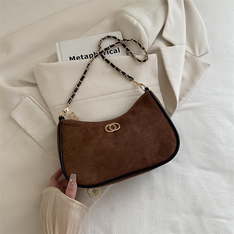 

Матовая ромбовидная вышивка, сумка через плечо на цепочке, 2025 новая простая дорожная мода, европейская и американская сумка под мышкой, сумка-слинг, женская сумка коричневый