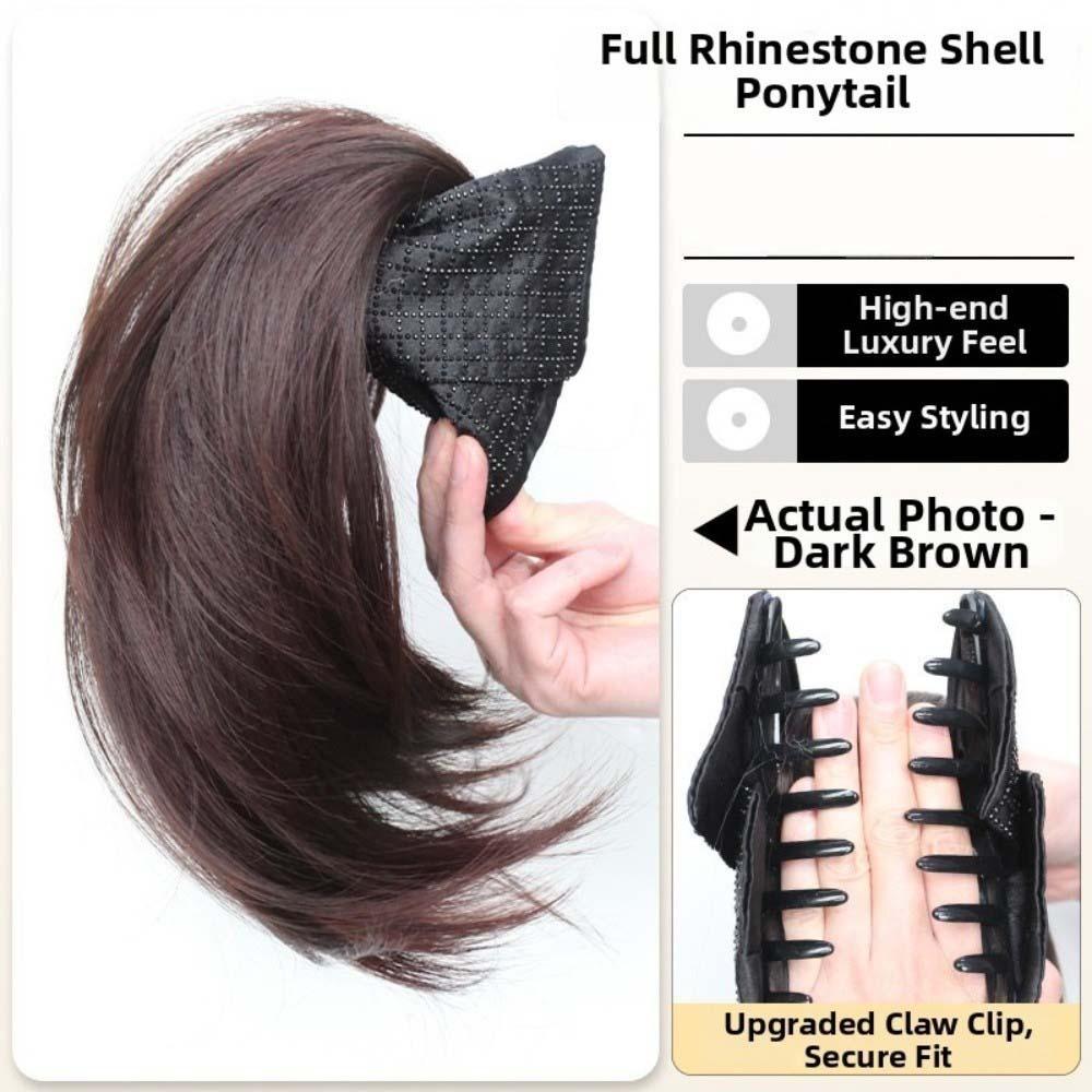 

Elegant Bowknot Pony Tail Hair Piece with Grab Clip Short Wavy Layered Ponytail Daily Use темно-коричневого