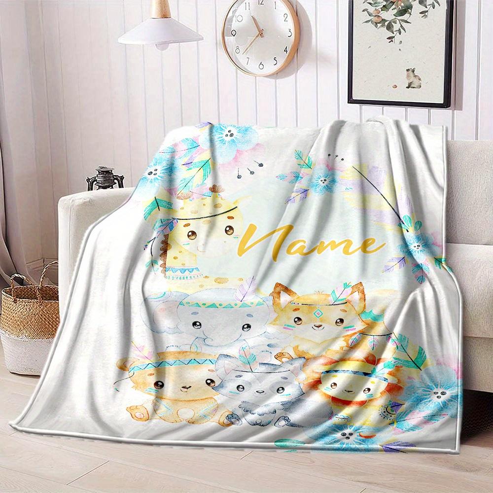 Home Customize Your Name Blankets Cute Girl With Cat On Branch Comfortable Soft Lightweight Allseason Multipurpose Blanket For Picnic Sofa Office Bed