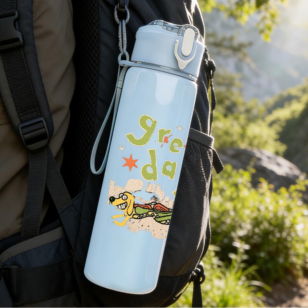 1PC Green Soup Minimalist Cartoon Text Print 750ml Portable Sports Water Bottle Leakproof Gym Outdoor Travel Drink Cup