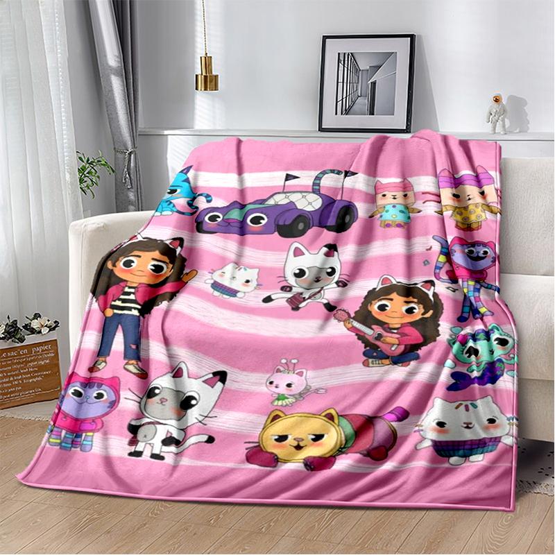 Cute Cartoon Gabby's dollhouse Throws Blanket Kids Super Soft Blankt for Sofa Travel Couch Picnic Flannel Blanket Birthday Gift