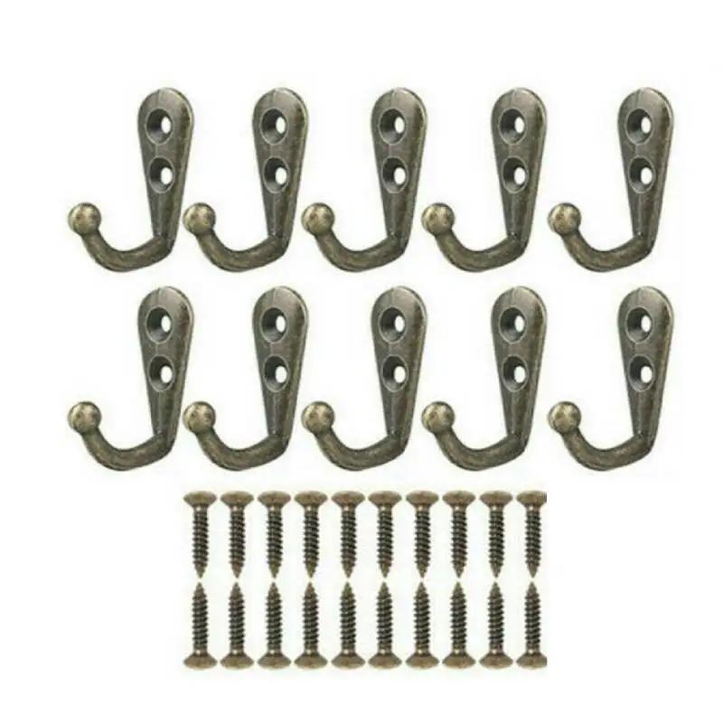 10pc Mini Bronze Wall Mounted Single Coat Hanger Hook Rustic Robe Hook Black Metal Towel Hook Vintage Hanger for Hat Key Closet