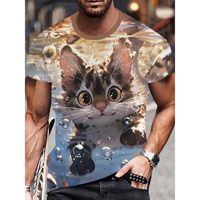 Cute Cat Monster Pattern T-Shirt For Men Funny Animal 3D Printed Tees Casual Unisex Short Sleeve Round Neck Tops Street Kids T Shirts
