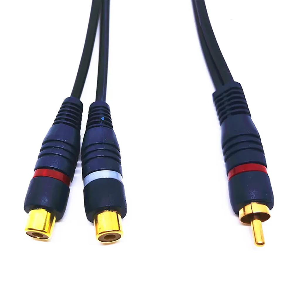 LOYELEY RCA Splitter Male to 2 Gold RCA Audio Mono to Stereo Video Splitter for Car Car Navigation Rear Cable, Female, 2-Pack, Plated, Video/Audio,