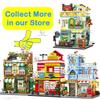 City Street View Modular Mall Supermarket Corner Convenience Store Retro Flower House MOC Architecture Building Blocks for Gifts