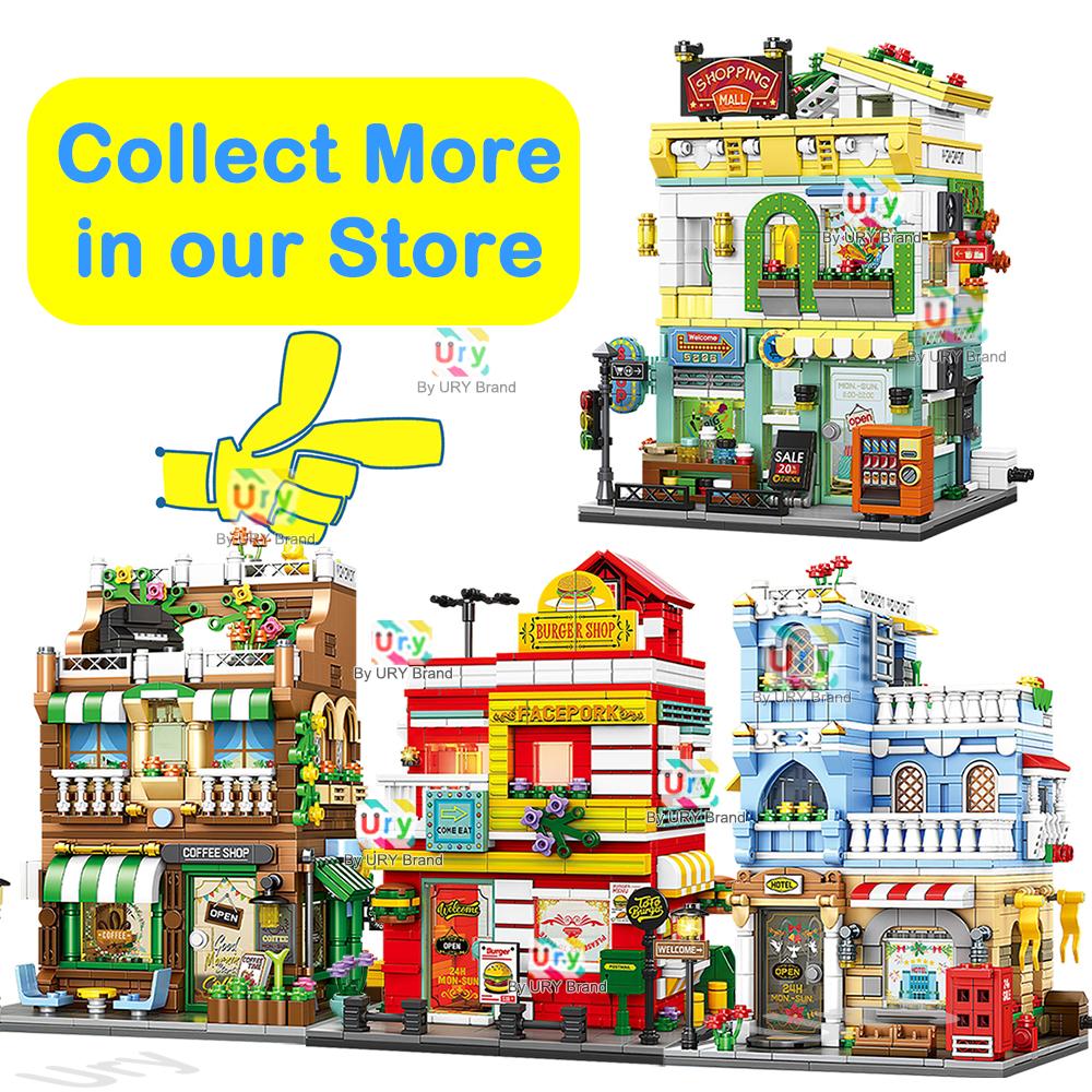 City Street View Modular Mall Supermarket Corner Convenience Store Retro Flower House MOC Architecture Building Blocks for Gifts