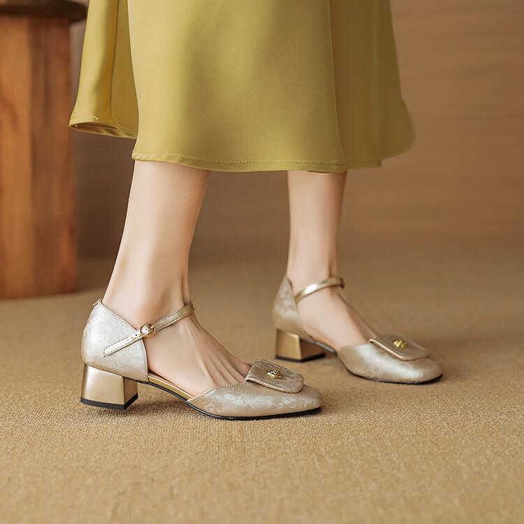 

Туфли Мэри Джейн на высоком каблуке, женские летние туфли из кожи, китайская мода, повседневные туфли на толстом каблуке, женские 40 шампанского