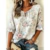 Women's elegant printed lace-up flared top, stylish and versatile, comfortable and skin-friendly