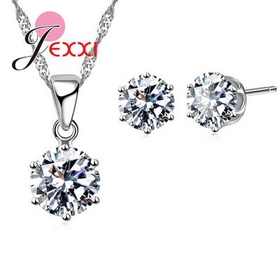 17 Colors Silver Color Jewelry Sets Classical Engagement CZ Diomand Earrings+Necklace For Women Gift