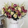 2 Bunches of Artificial Roses Plastic Silk Flower Suitable for Plant Decoration of Family Hotel Wedding Christmas Office Table