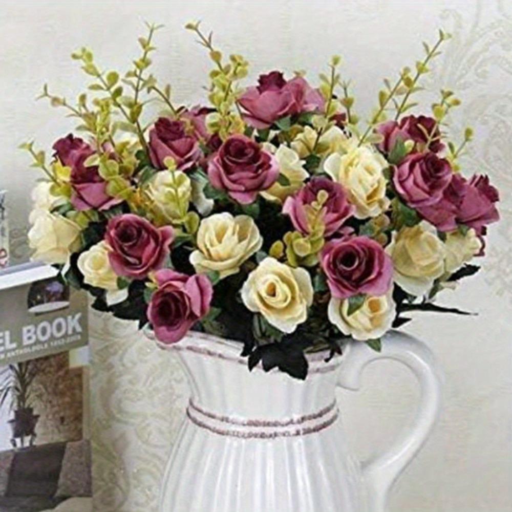 2 Bunches Artificial Silk Flower Roses Plastic Suitable for Plant Decoration of Family Hotel Wedding Christmas Office Table