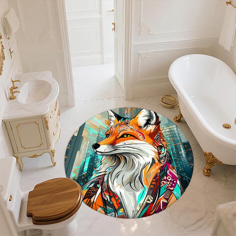 City Fox,Round Area Rug,Carpet Rug for Living Room Bedroom Sofa Playroom Decor,Non-slip Floor Mat