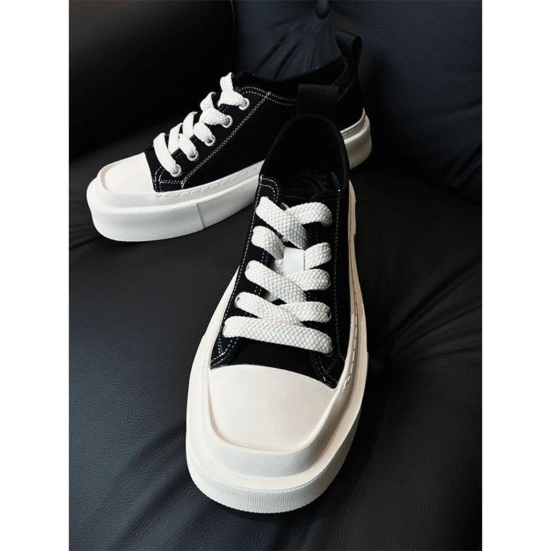 Scarpe da Uomo Estive di Nicchia Design Quadrato Traspiranti Tela Casual Versatili Suola Spessa Rialzanti Stile Universitario