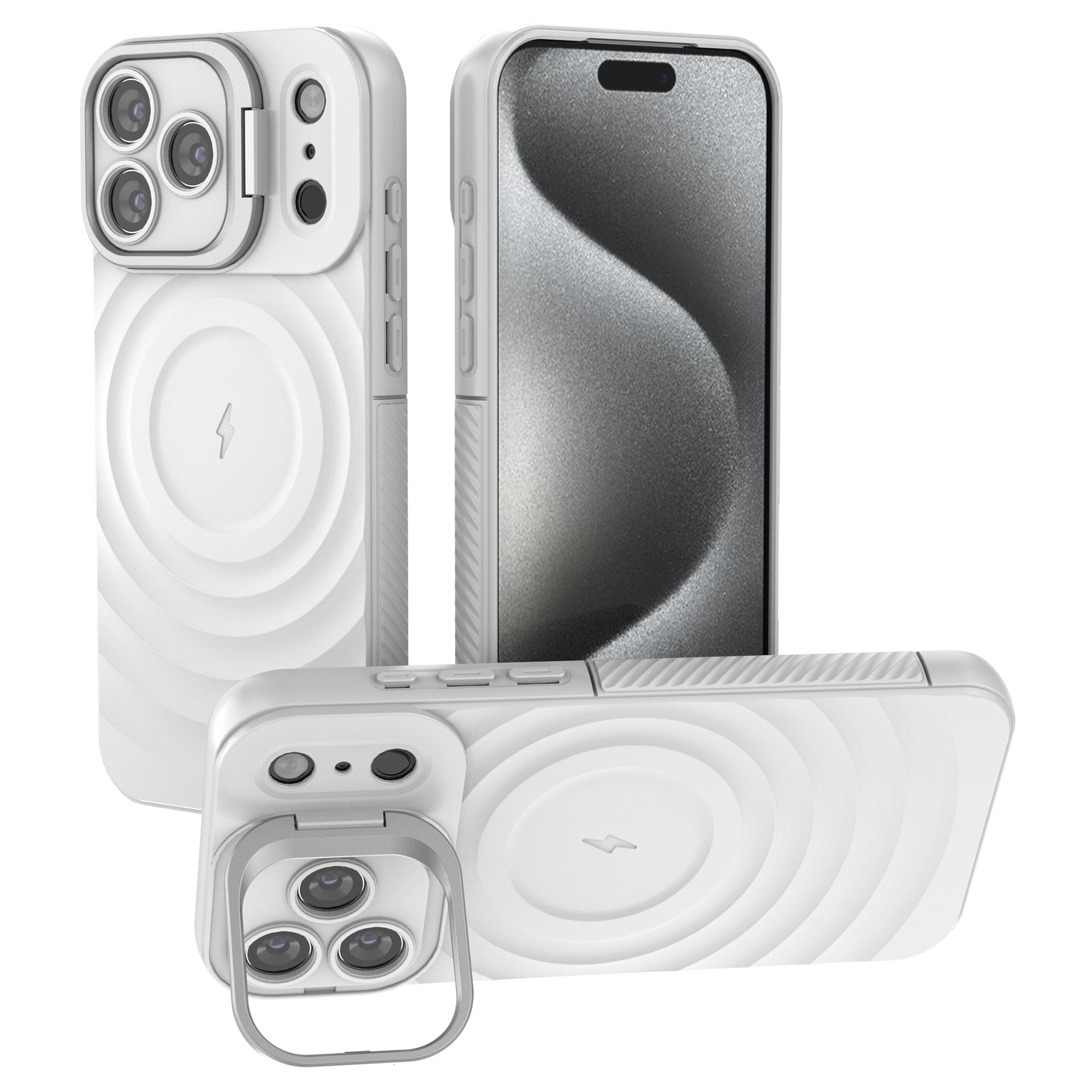 

For iPhone 17 Pro Max Case Compatible with MagSafe PC Kickstand Ripple Texture TPU Phone Cover White