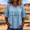 Women’s Vintage Crew Neck Short Sleeve Blouse Relaxed Fit Casual Top Linen Pullover Shirt
