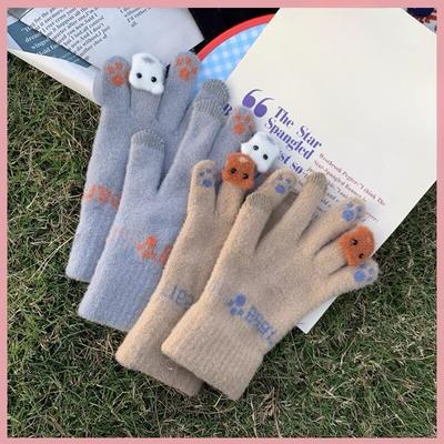 Niedliche Strick-Warmhandschuhe mit Touchscreen für Damen im Winter, plus Samtverdickung für Studenten, die im Winter fahren, neu, kälte- und winddicht