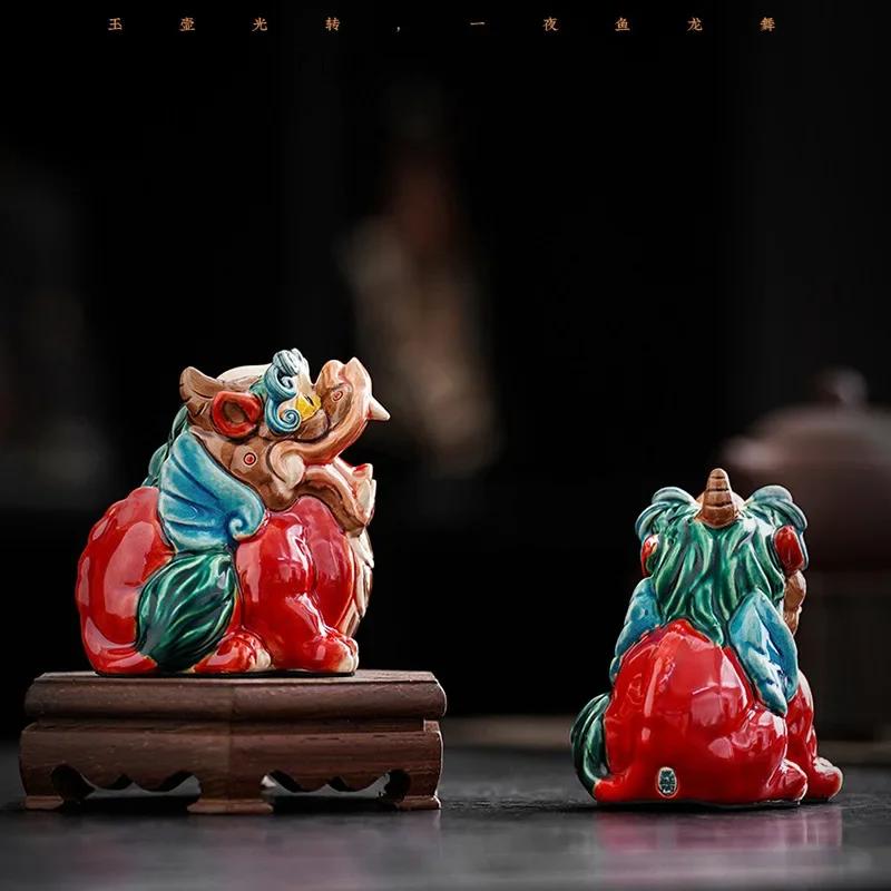 1PCS Ceramic Animal Ornaments Chinese Feng Shui Home Furnishings Car Interior Living Room Entrance Accessories Premium Gifts