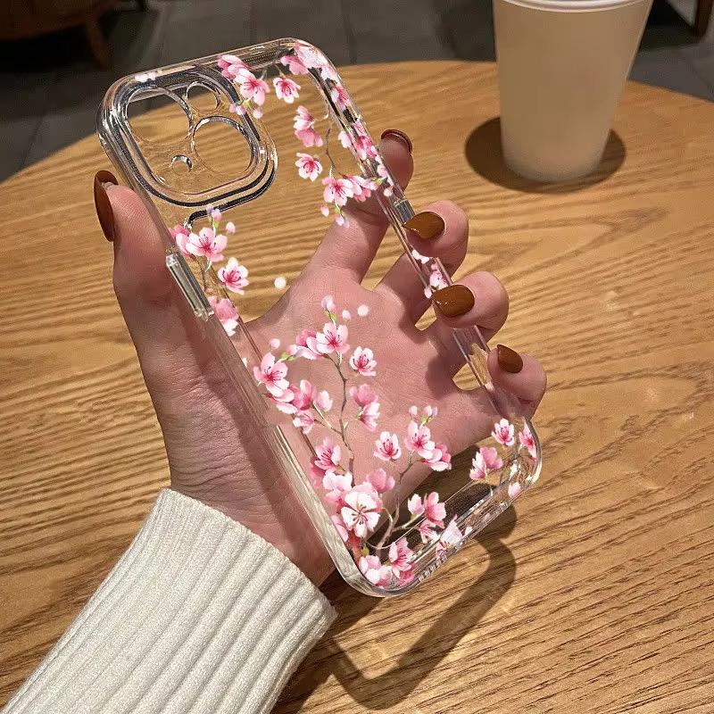 Phone Case For Xiaomi Mi 17 Pro 15 14 13 12 11 Lite 5G Mi 15 T Pro 14T 13T 12T Pink Peach Blossom Pattern Clear Bumper Cover