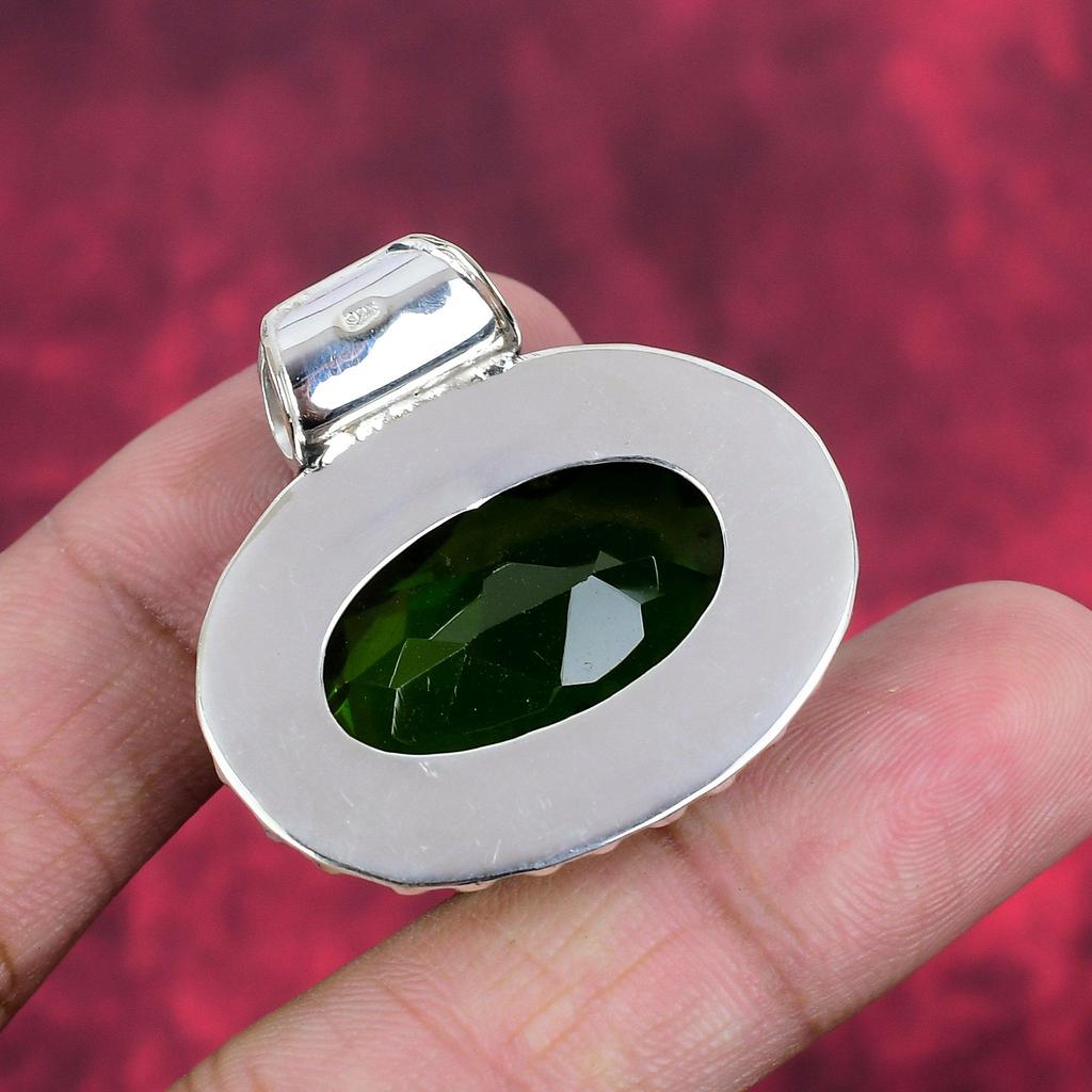 Pendentif en diopside chromé, bijou en argent sterling 925, cadeau pour femme, bijou fait main en pierres précieuses