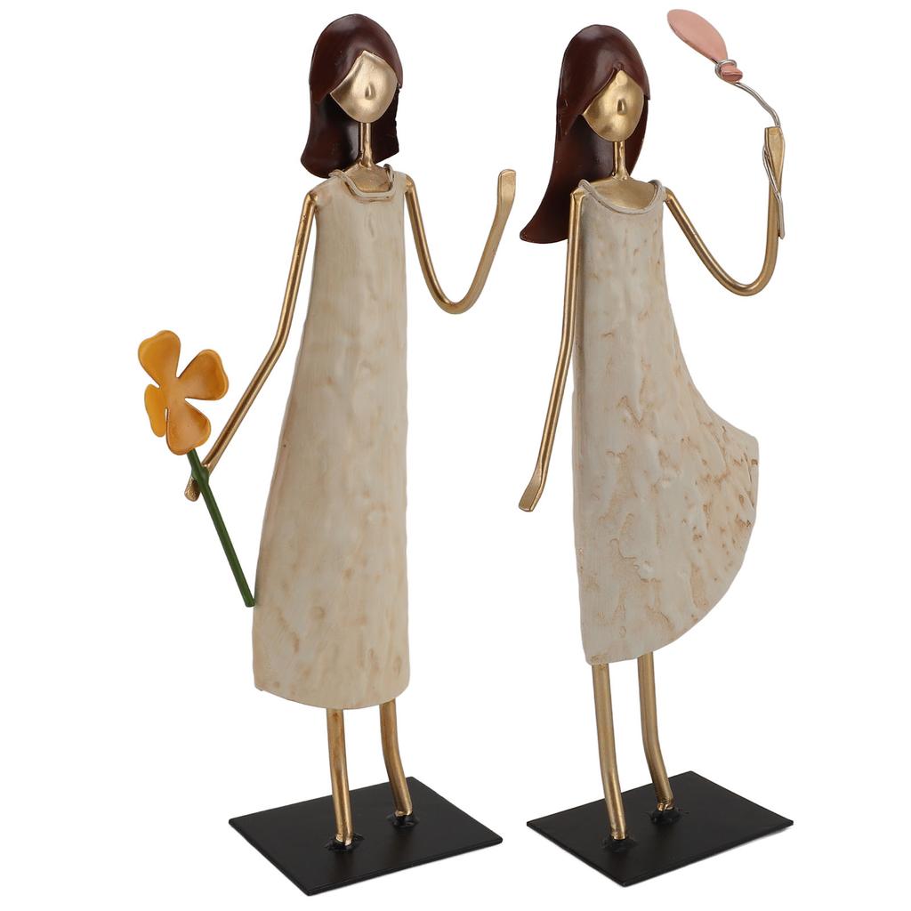 Metal Girl Statue Vintage Iron Art Standing People Figurine Desk Ornament for Home Study Living Room