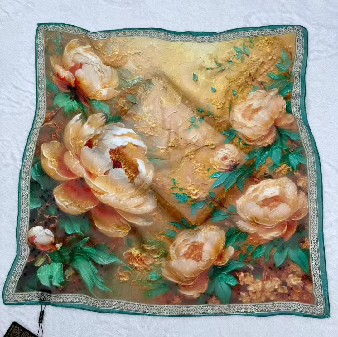 

Односторонняя резка цветов 70 * 70 Пряжа Ароматное облако Маленький квадратный шарф Элегантный китайский стиль Шелковый шарф Шаль Шарф Подарок Принт в национальном стиле 70*70