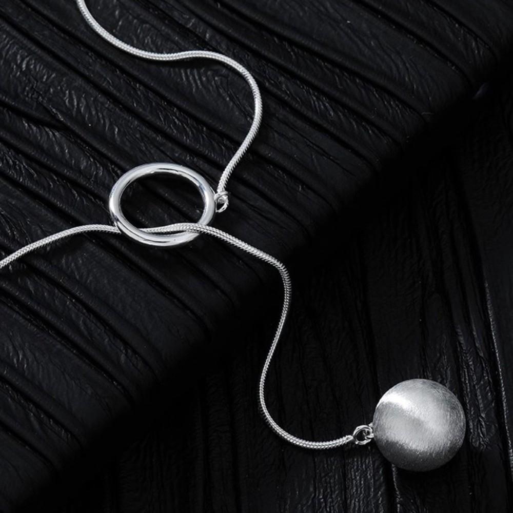 Geometric Shape Long Sweater Chain Luxury Silver Bead Necklace Brushed Round Ball Necklace  Gift
