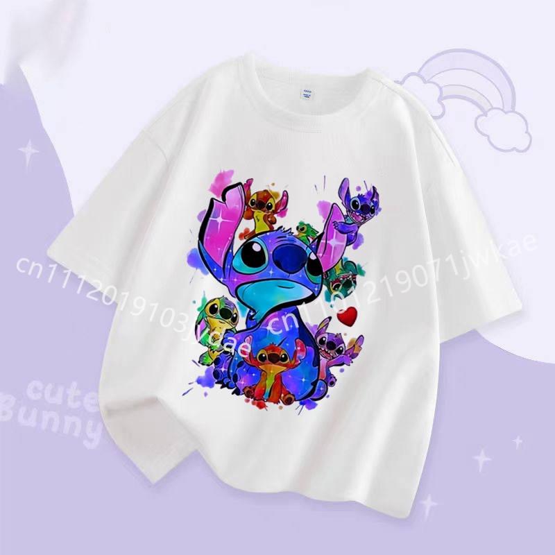 Stitch Kids T Shirt Cute Cartoon Print Short-Sleeved Fashion Casual Round Neck T-Shirt for Boys and Girls Daily Tops