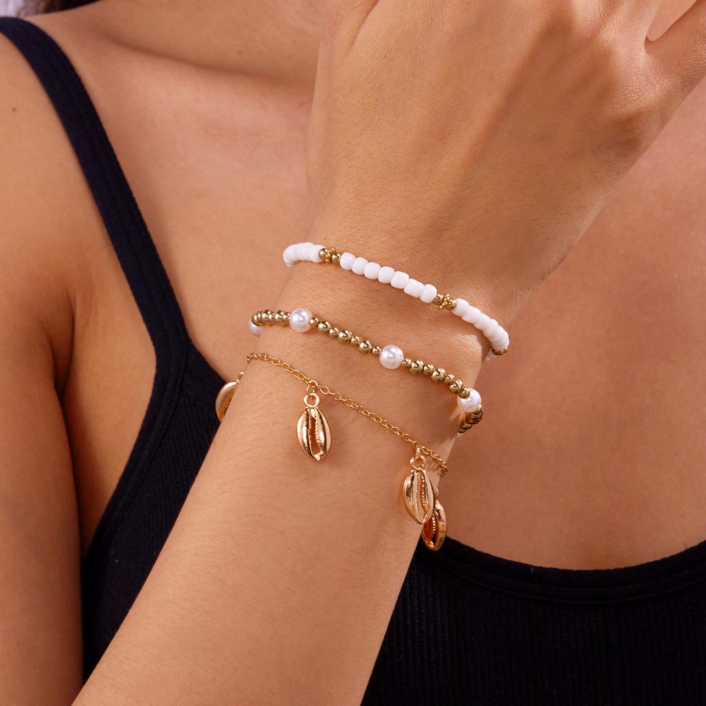 Bohemian Rice Beads Starfish Conch Pendant Anklet Set For Women Multi layer Sea Turtle Ankle Bracelet On Foot Girl Charm Jewelry