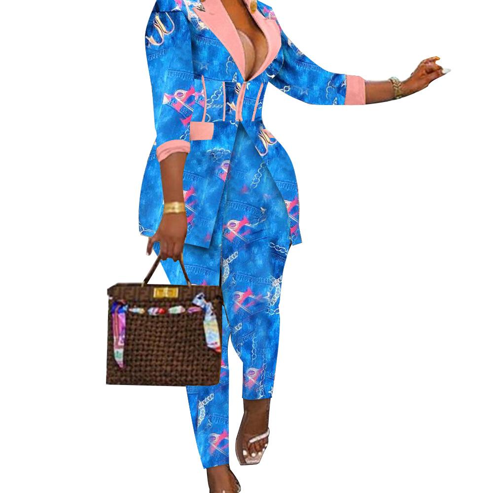 New Women's Notched Lapel Blazer and Pants Set, Slim Fit Office Two-Piece Suit for Women