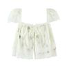 Women's French Style Embroidered Square Neck Lace Top & High Waist Long Skirt Set