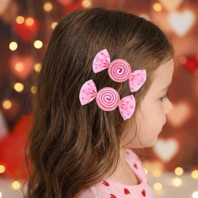 1PairDay Children's Lollipop Heart Shaped Butterfly Bow Hair Clip Cute Headwear Hairpin Sweet Hair Accessory